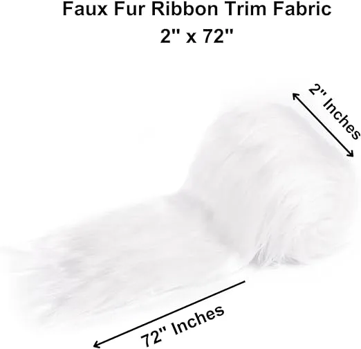 White Faux Fur Ribbon Trim 2" Wide, 6FT by FabricLA - Ideal for Crafts & Decor