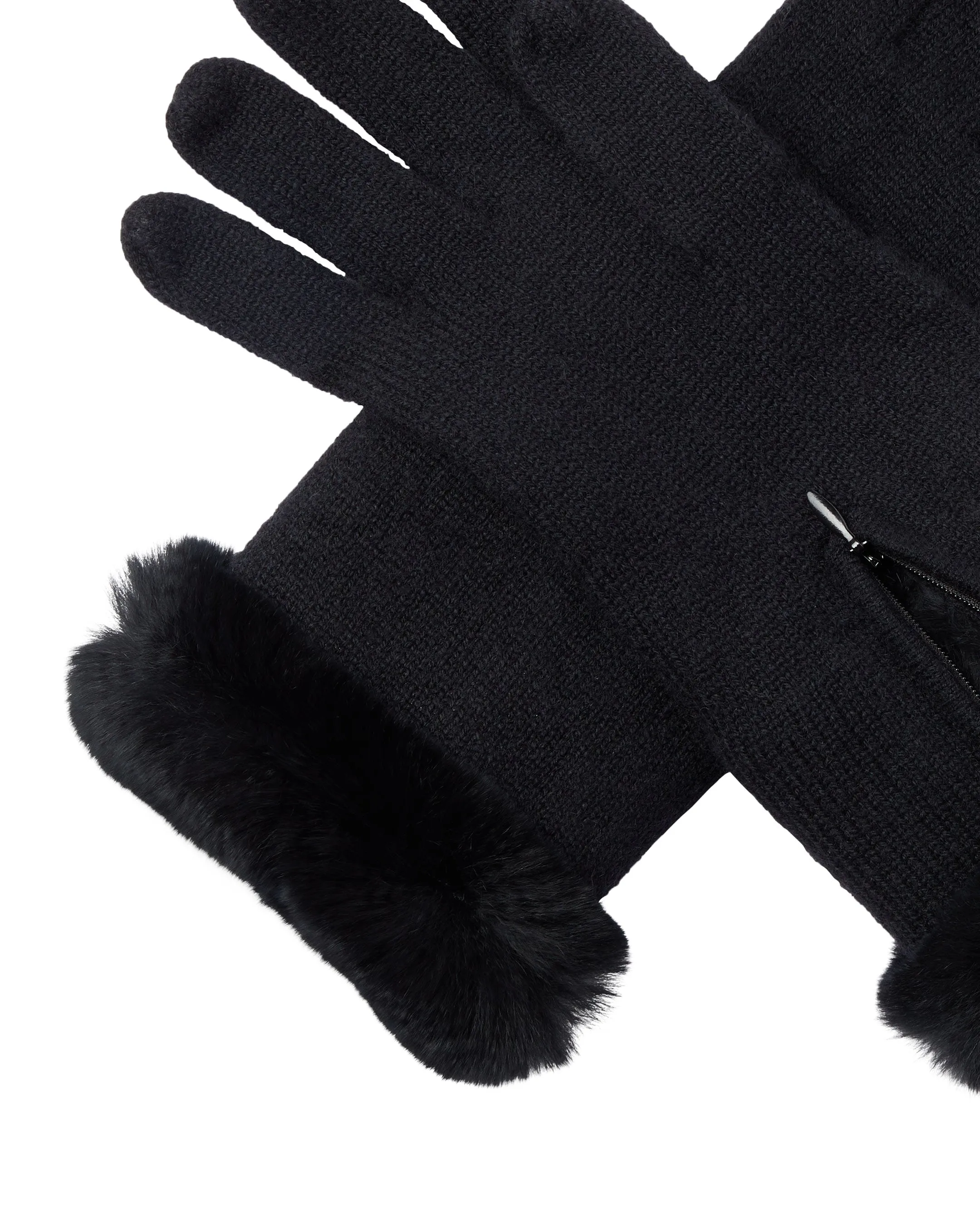 Women's Fur Trim Cashmere Gloves Black