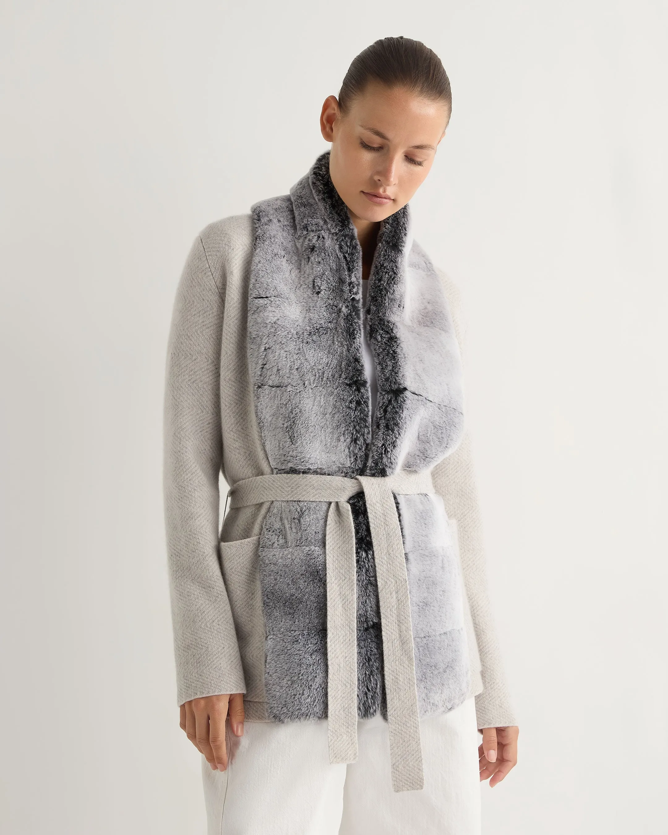 Women's Ruby Herringbone Fur Cardigan Frost White