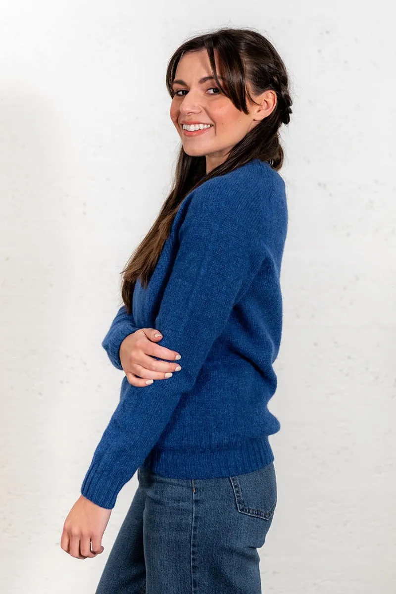 Womens Seamless Saddle Shoulder Shetland Jumper - Cobalt Blue