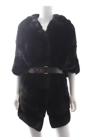 Yves Salomon Hooded Mink Fur Coat with Belt